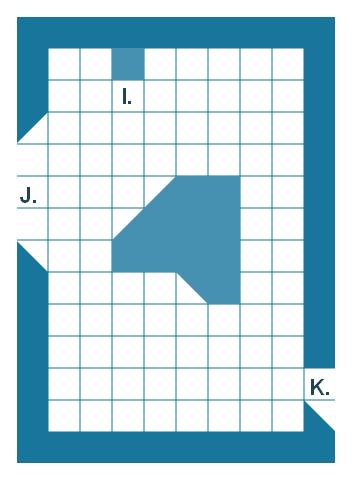 Map of the Hall of Justice with key (attic level).