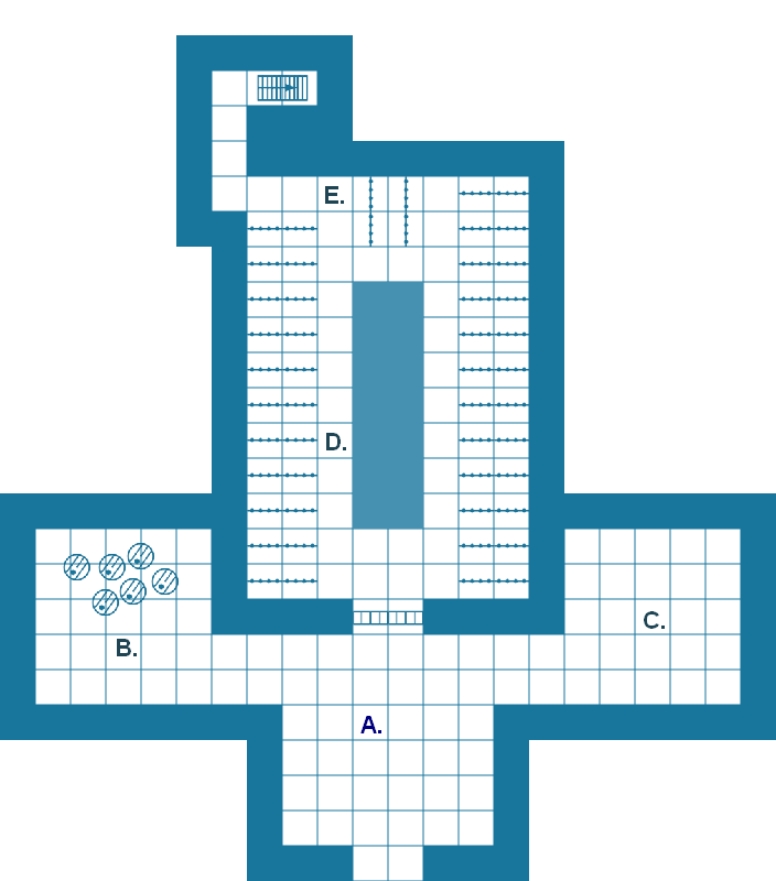 Map of the Hall of Justice with key (ground level).